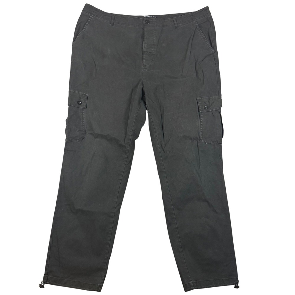 ASOS DESIGN Cargo Pants Mens 40x30 Black Utility Bungee Hem Straight Leg Cotton